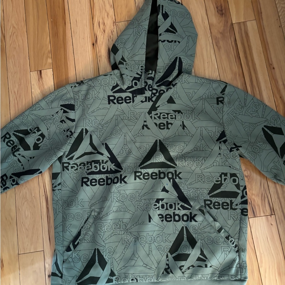 Reebok Green Black Geometric Logo Oversized Sweatshirt Hoodie Men’s Size L